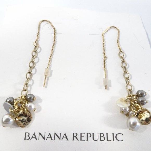 Banana Republic Metallic Bead Drop Threader Earrings NWT 45 - Picture 2 of 7